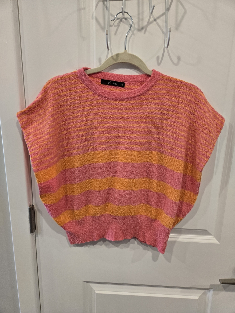 Deluc Pink & Orange Striped Knit Sweater Top